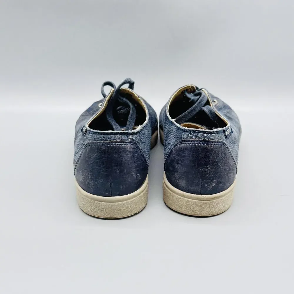 Mephisto Shoes Womens 7 Blue Leather Runoff Snake Print Low Top Lace Up Sneakers - Picture 5 of 11